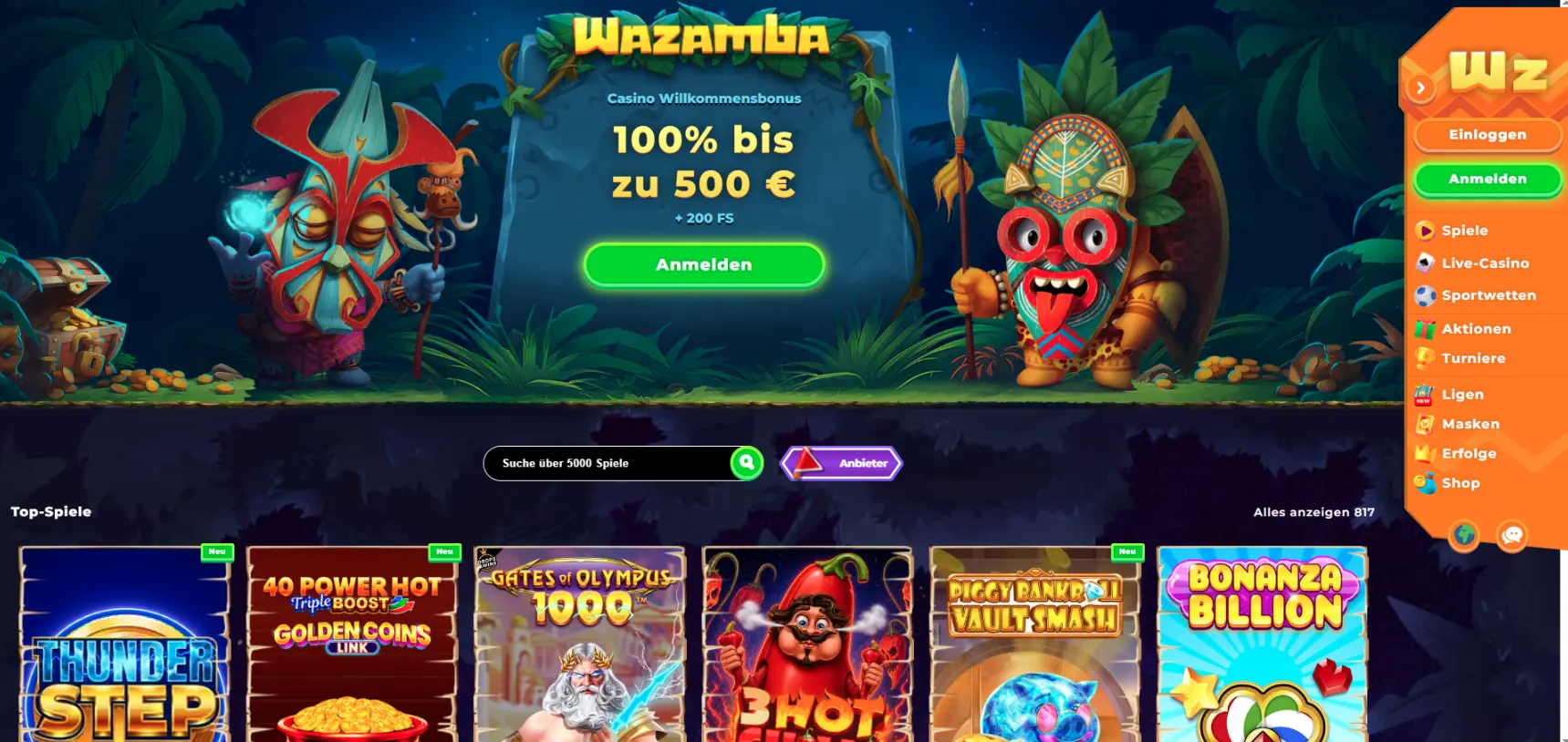 Wazamba Casino Screen